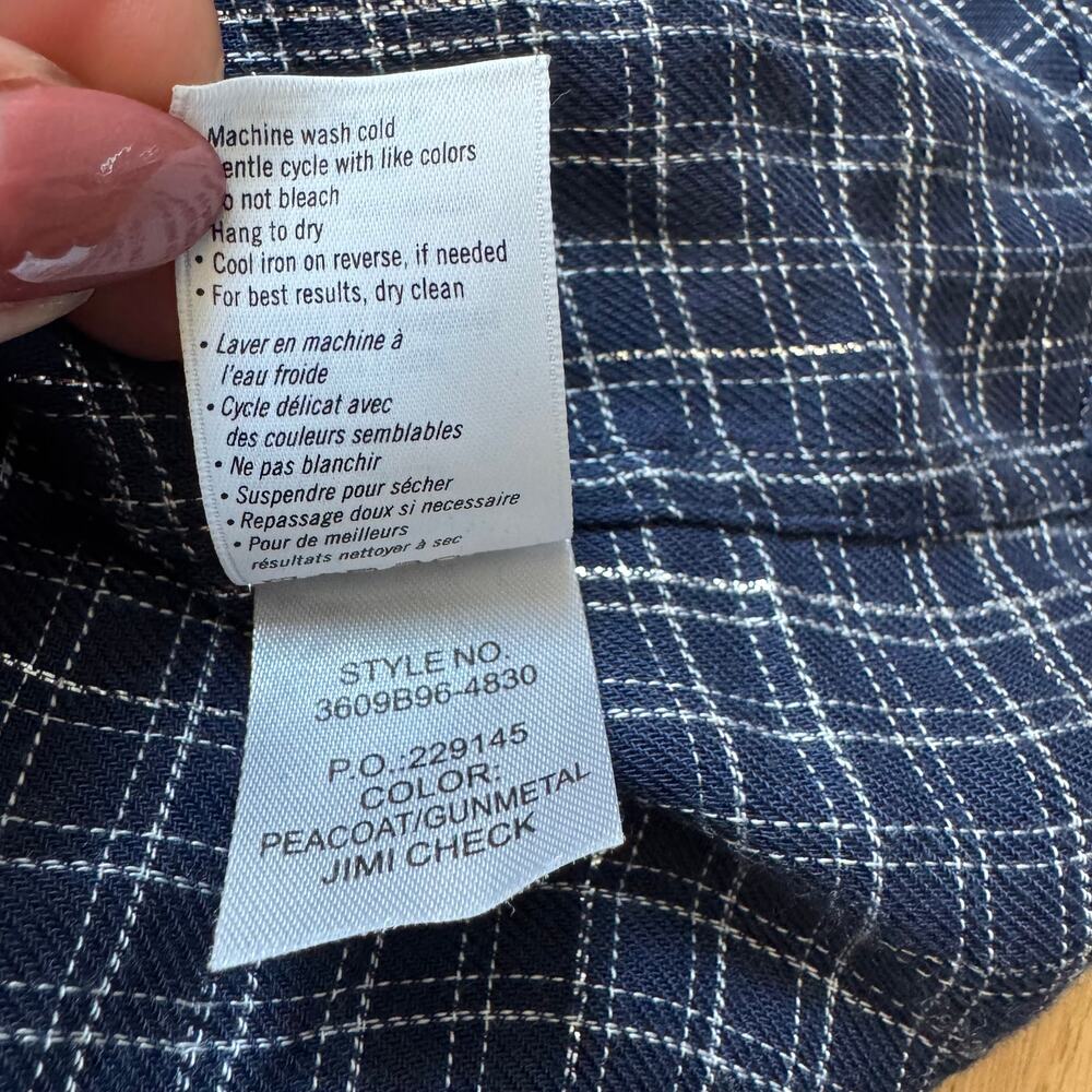 PAIGE Calissa Navy Plaid Flannel Peacoat Gunmetal Jimmy Check Top Medium - Picture 12 of 12